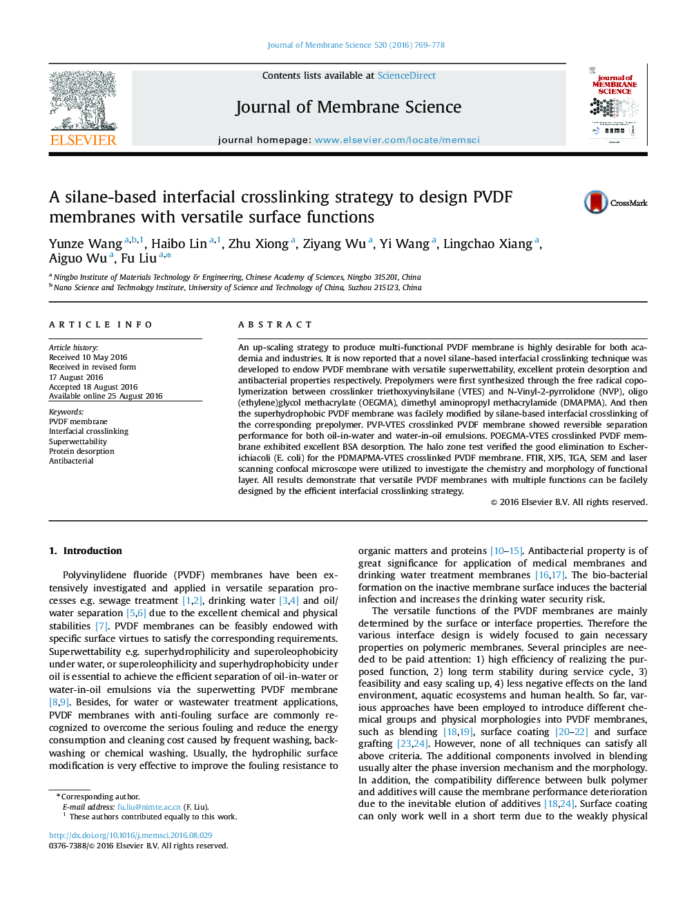 A silane-based interfacial crosslinking strategy to design PVDF membranes with versatile surface functions