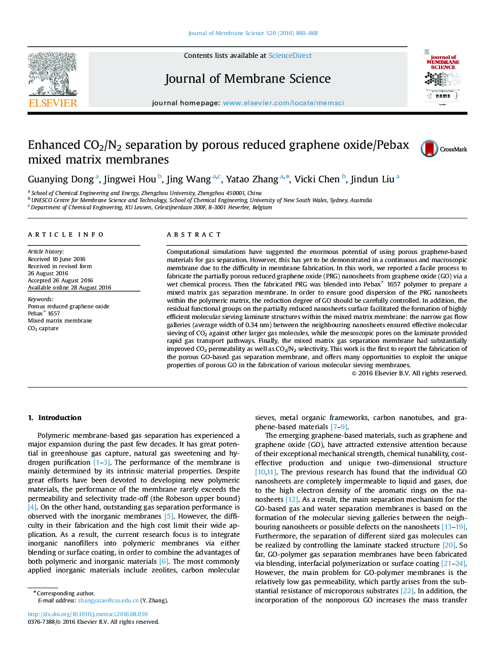 Enhanced CO2/N2 separation by porous reduced graphene oxide/Pebax mixed matrix membranes