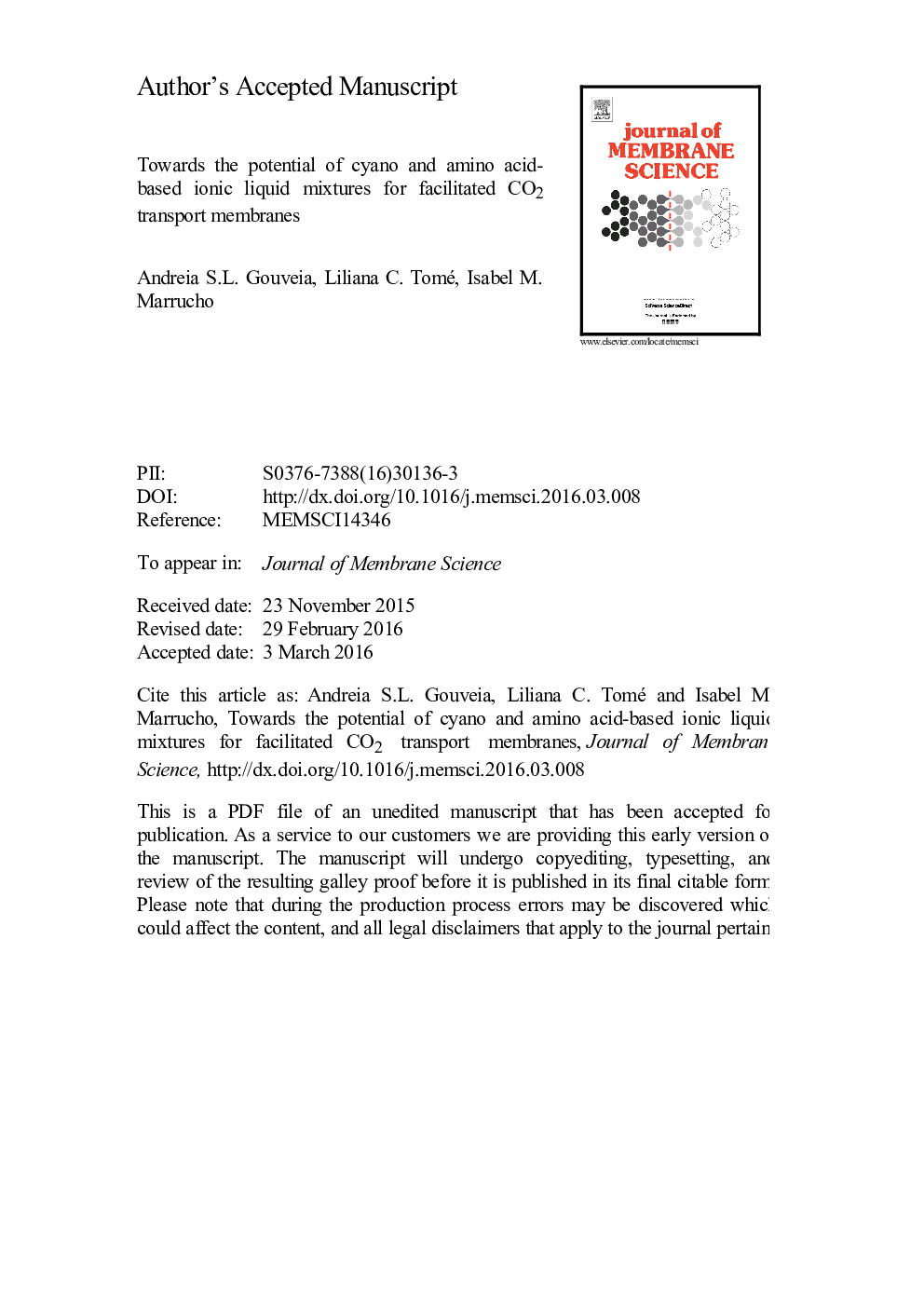 Towards the potential of cyano and amino acid-based ionic liquid mixtures for facilitated CO2 transport membranes