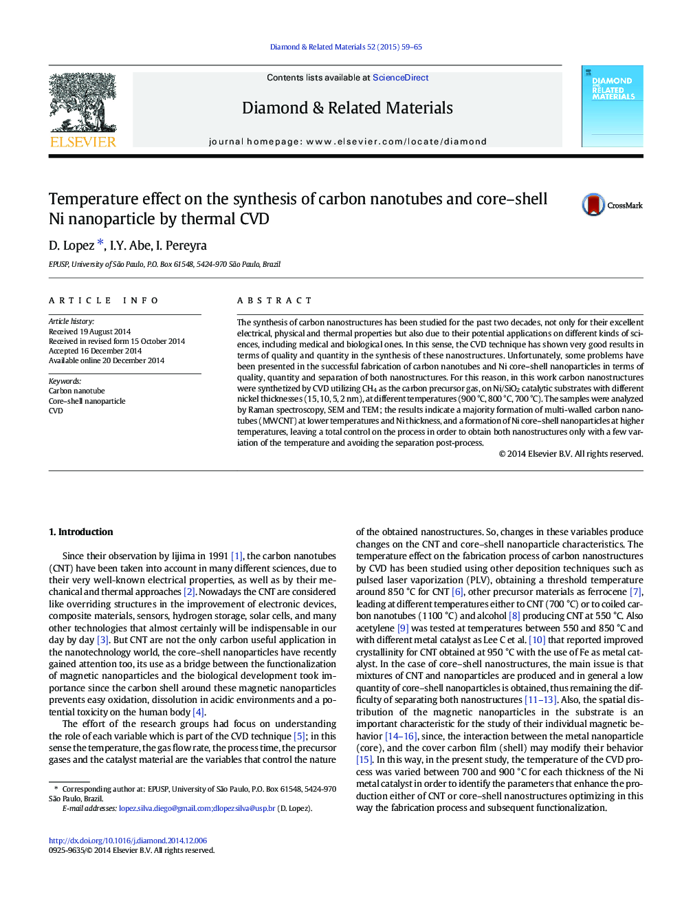 Temperature effect on the synthesis of carbon nanotubes and core–shell Ni nanoparticle by thermal CVD