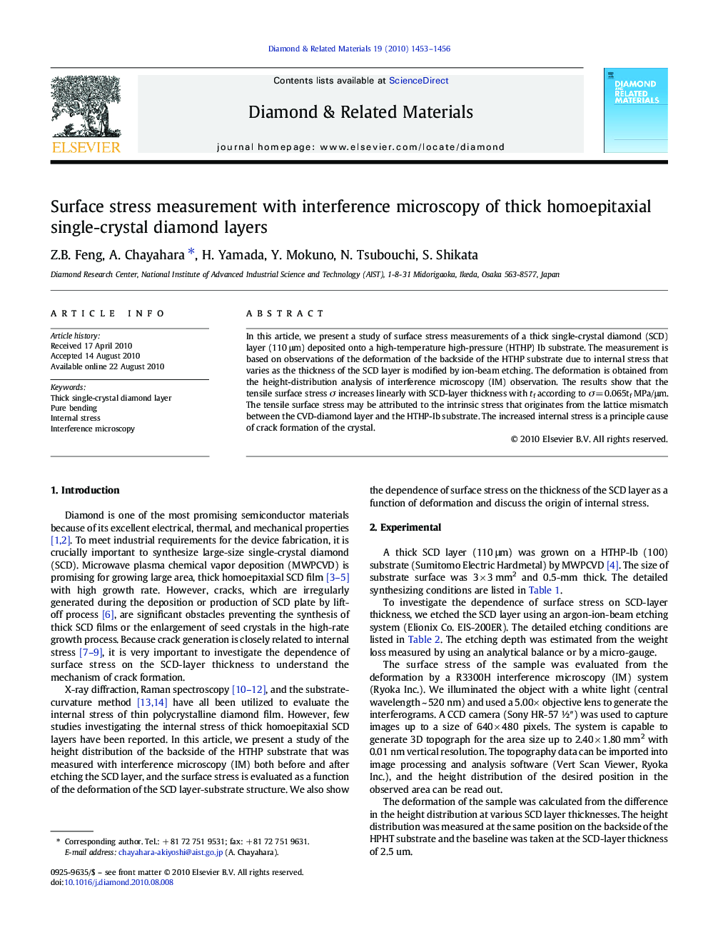 Surface stress measurement with interference microscopy of thick homoepitaxial single-crystal diamond layers