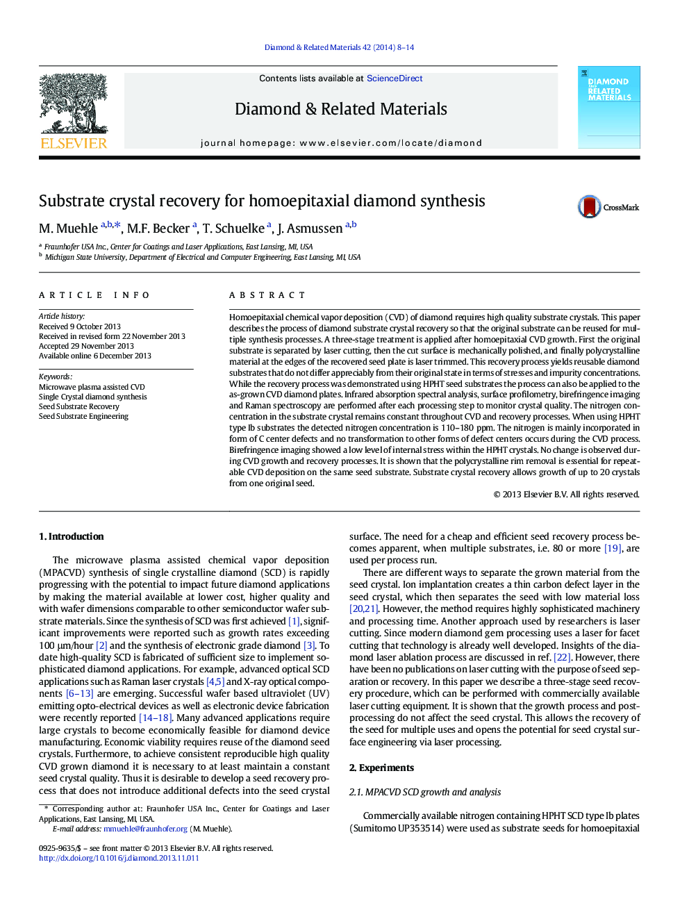 Substrate crystal recovery for homoepitaxial diamond synthesis