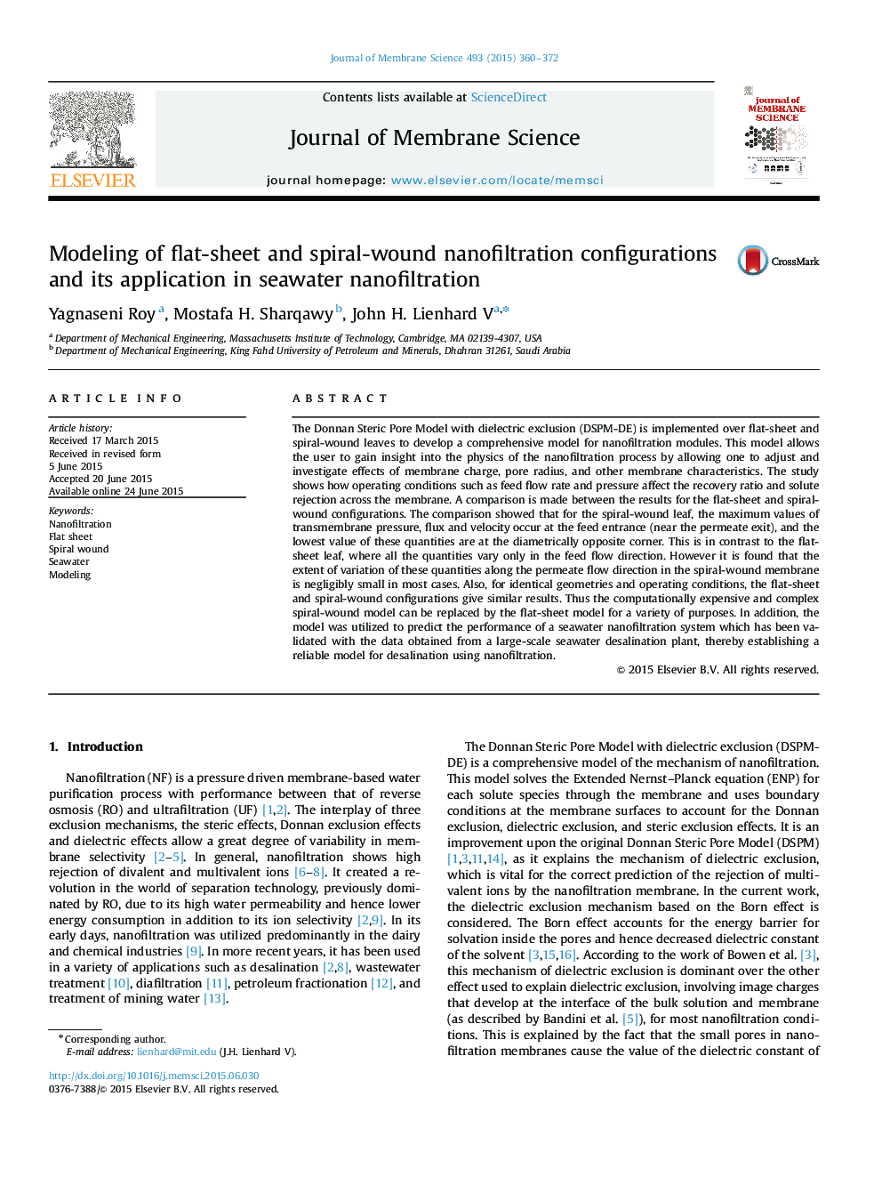 Modeling of flat-sheet and spiral-wound nanofiltration configurations and its application in seawater nanofiltration