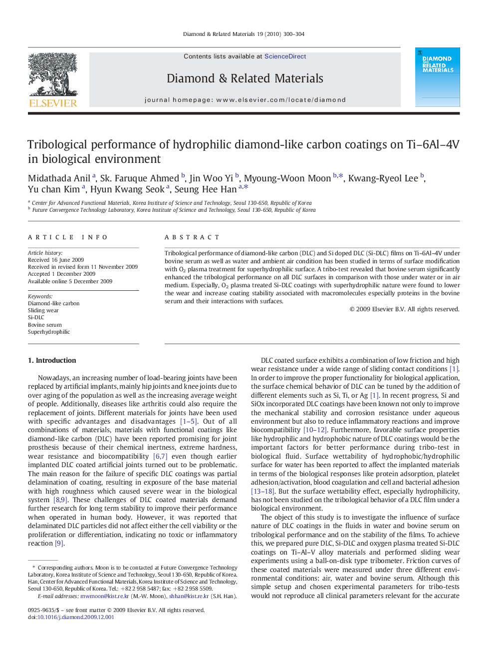 Tribological performance of hydrophilic diamond-like carbon coatings on Ti–6Al–4V in biological environment