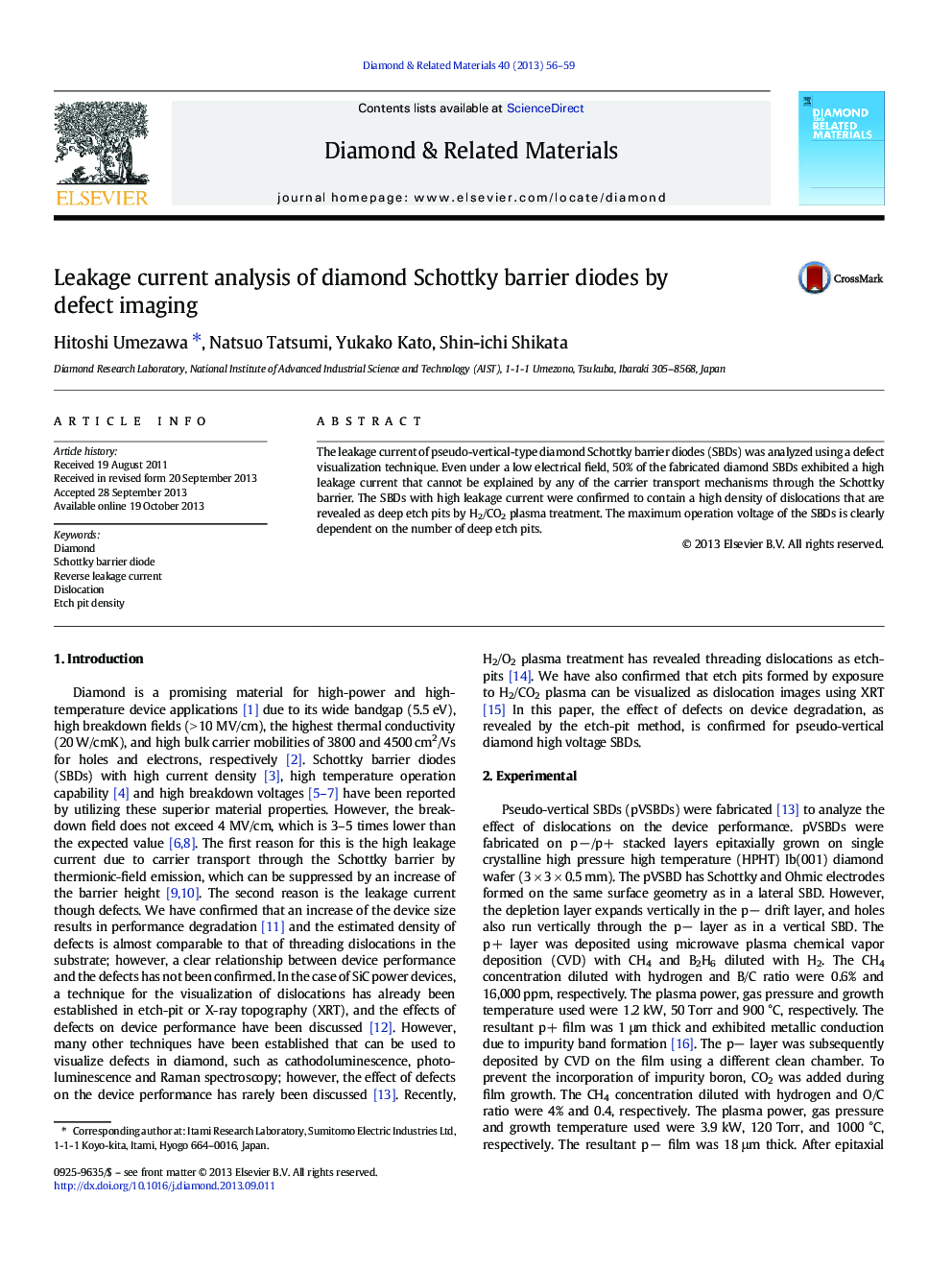 Leakage current analysis of diamond Schottky barrier diodes by defect imaging