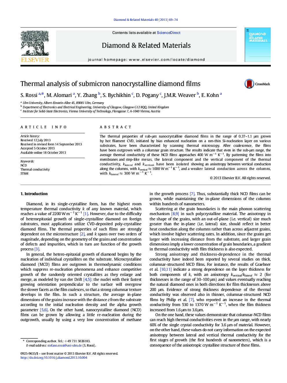 Thermal analysis of submicron nanocrystalline diamond films