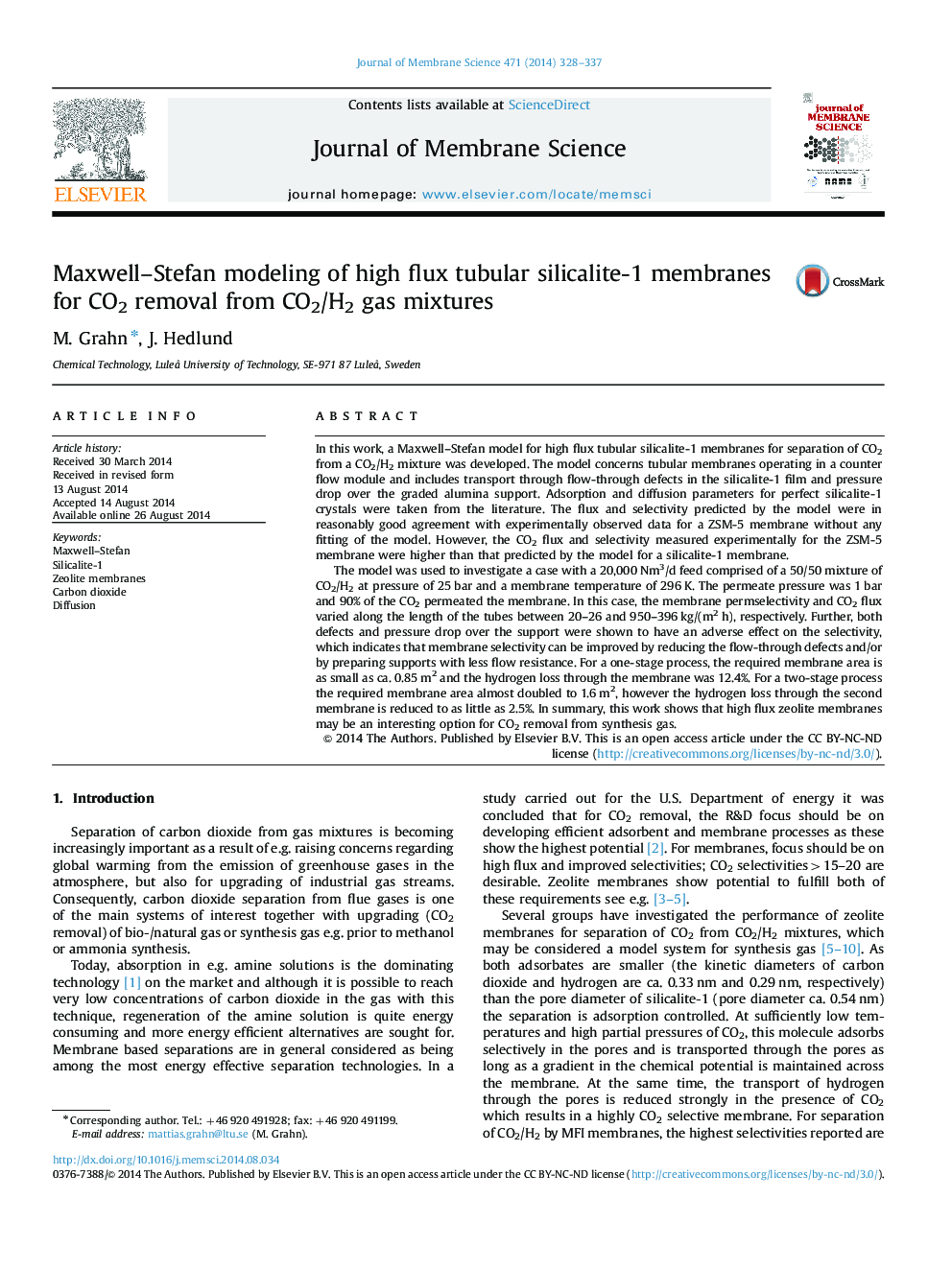 Maxwell-Stefan modeling of high flux tubular silicalite-1 membranes for CO2 removal from CO2/H2 gas mixtures