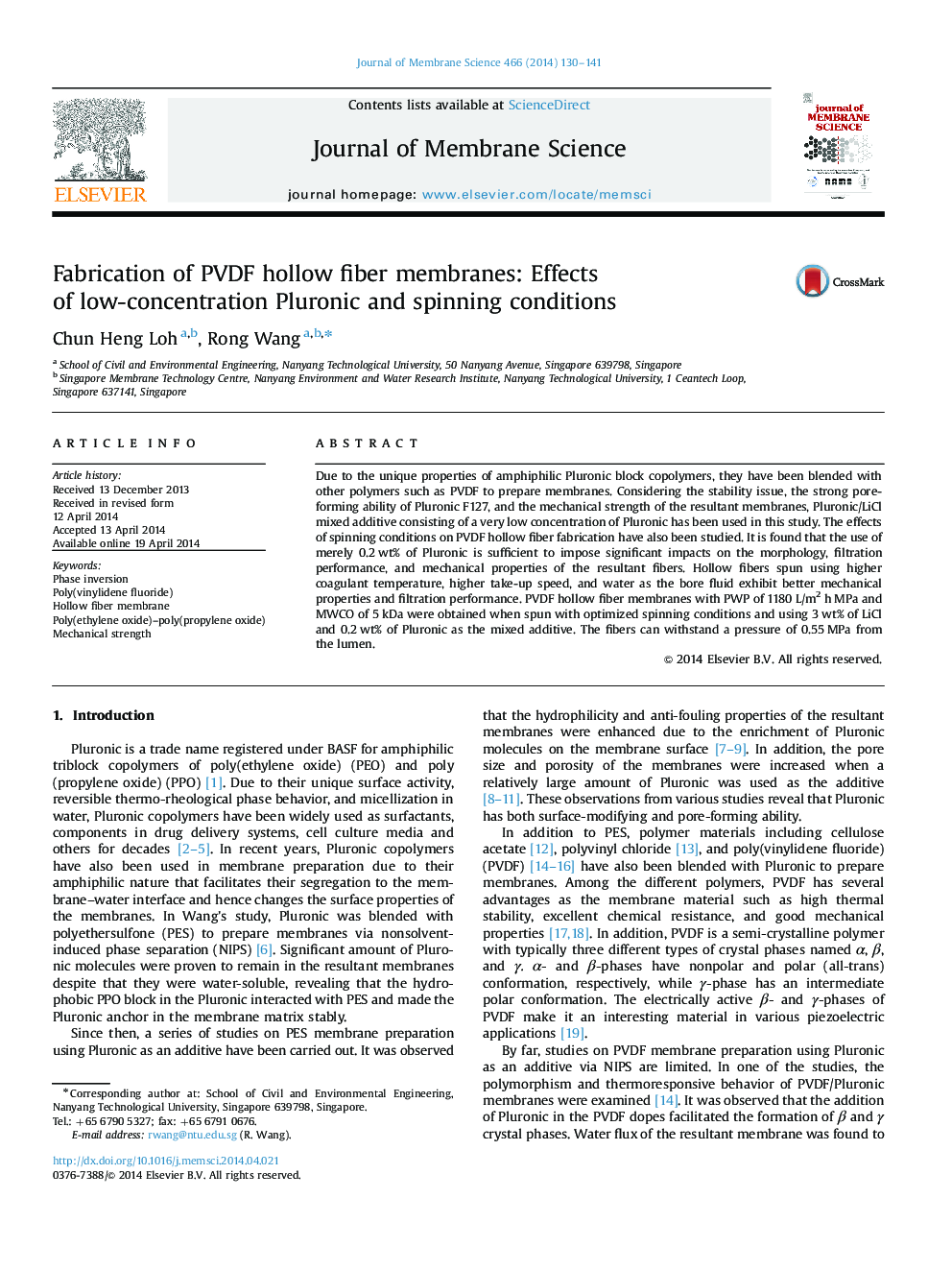 Fabrication of PVDF hollow fiber membranes: Effects of low-concentration Pluronic and spinning conditions