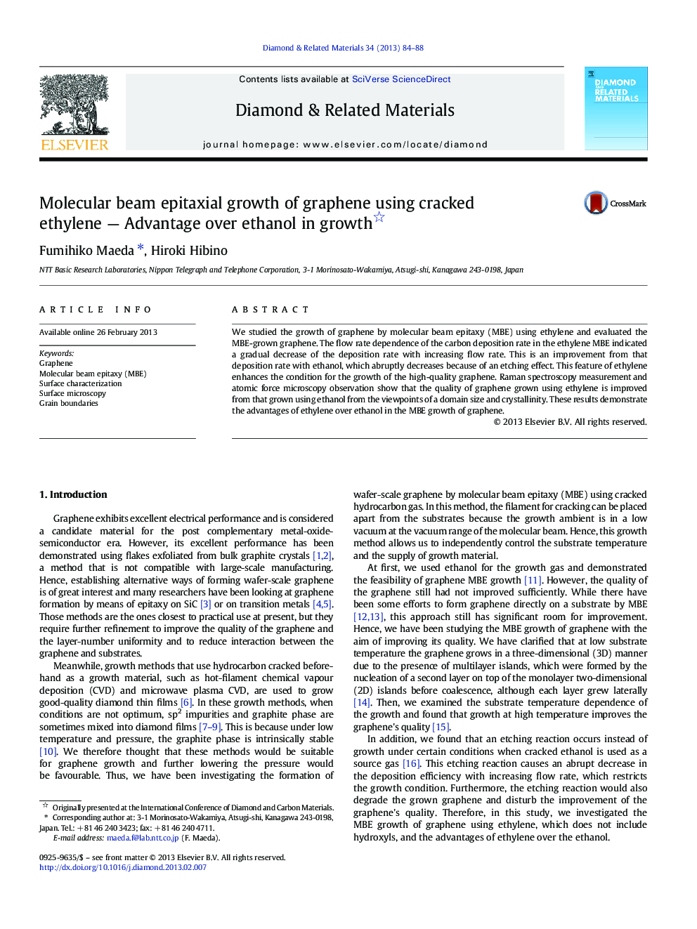 Molecular beam epitaxial growth of graphene using cracked ethylene — Advantage over ethanol in growth 
