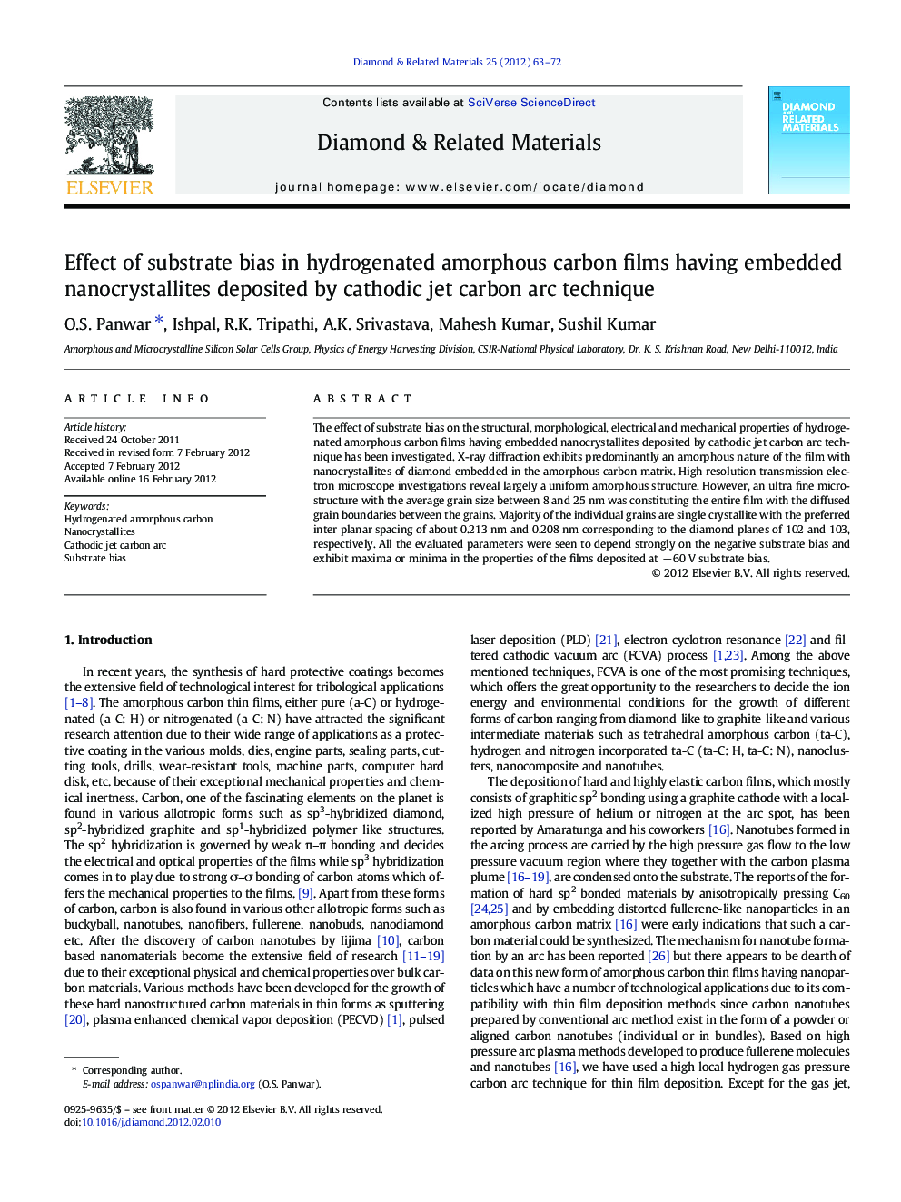 Effect of substrate bias in hydrogenated amorphous carbon films having embedded nanocrystallites deposited by cathodic jet carbon arc technique