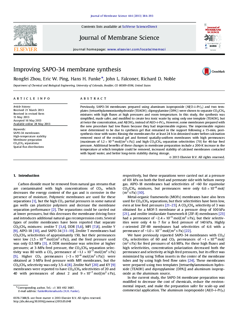 Improving SAPO-34 membrane synthesis