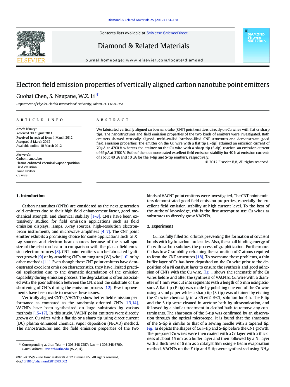 Electron field emission properties of vertically aligned carbon nanotube point emitters