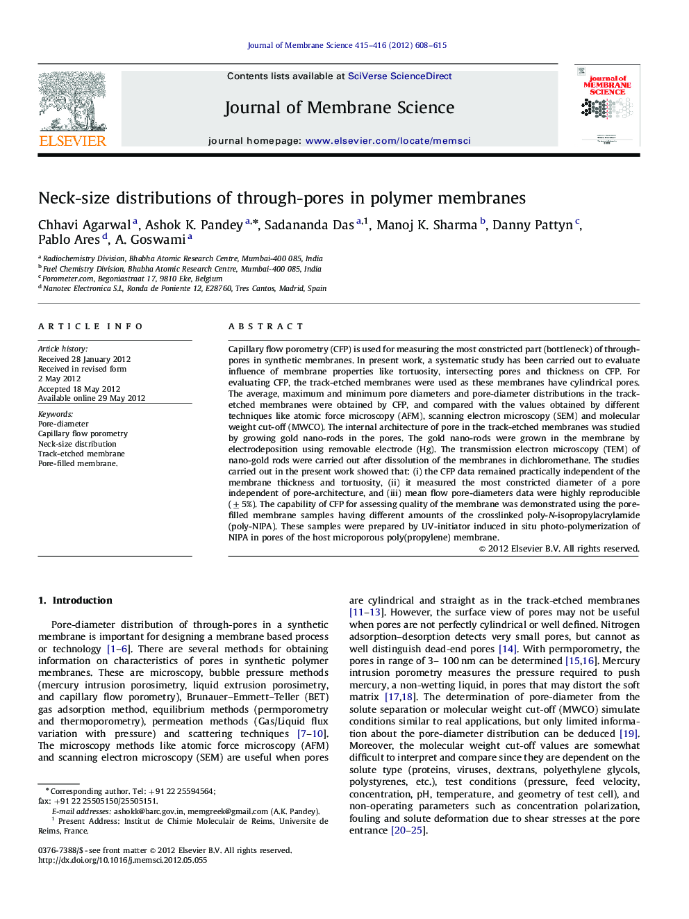 Neck-size distributions of through-pores in polymer membranes