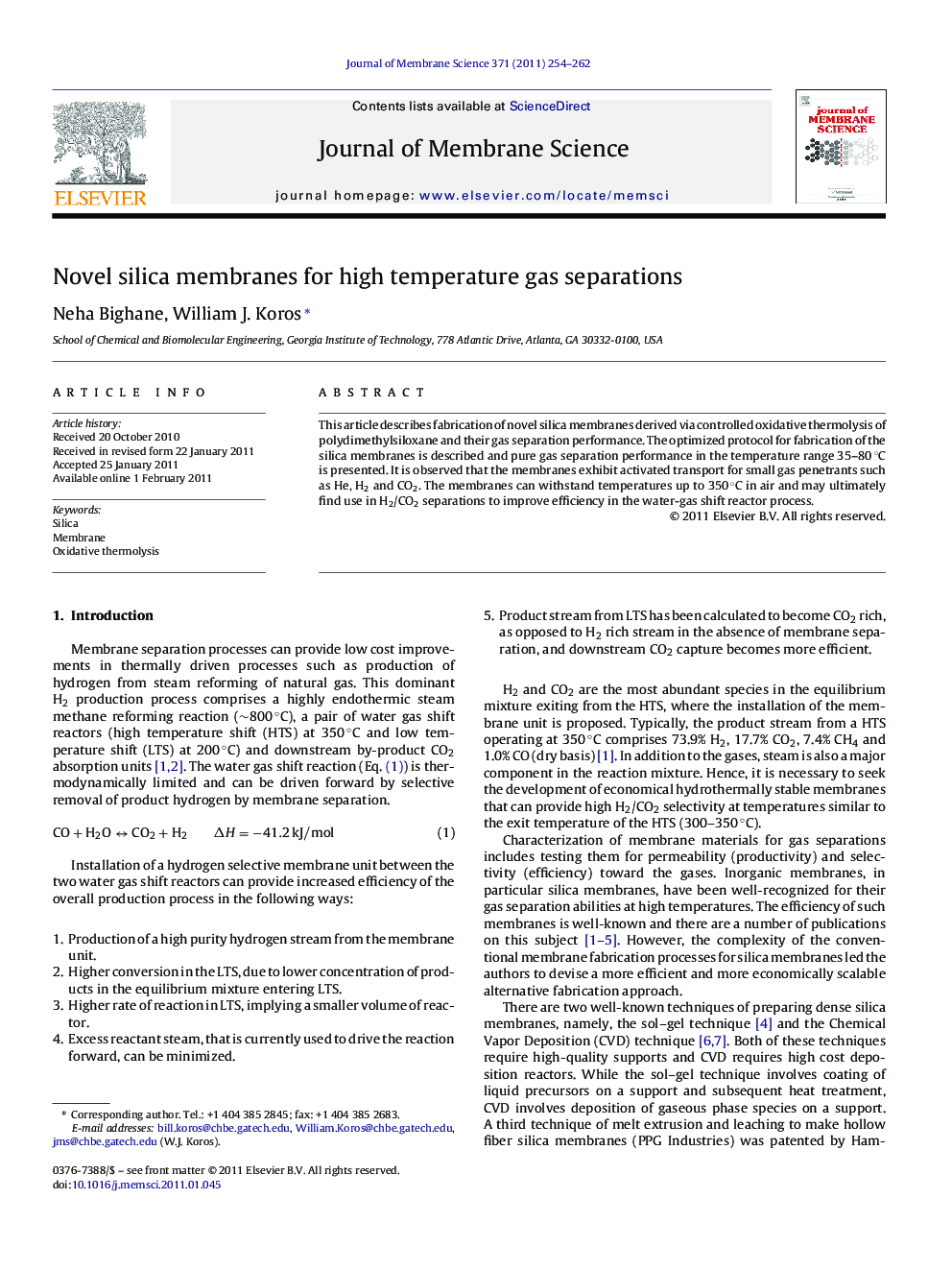 Novel silica membranes for high temperature gas separations