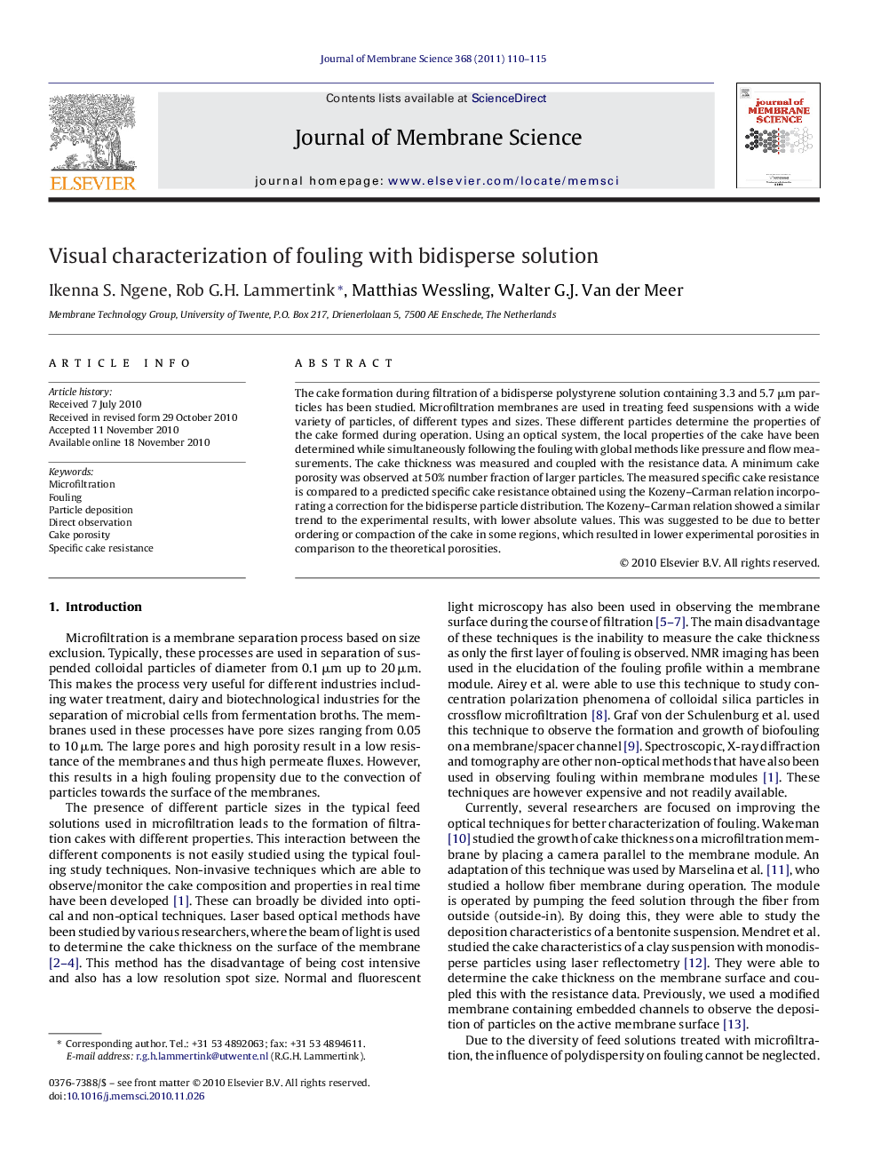 Visual characterization of fouling with bidisperse solution