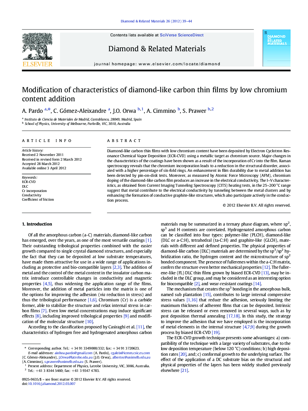 Modification of characteristics of diamond-like carbon thin films by low chromium content addition