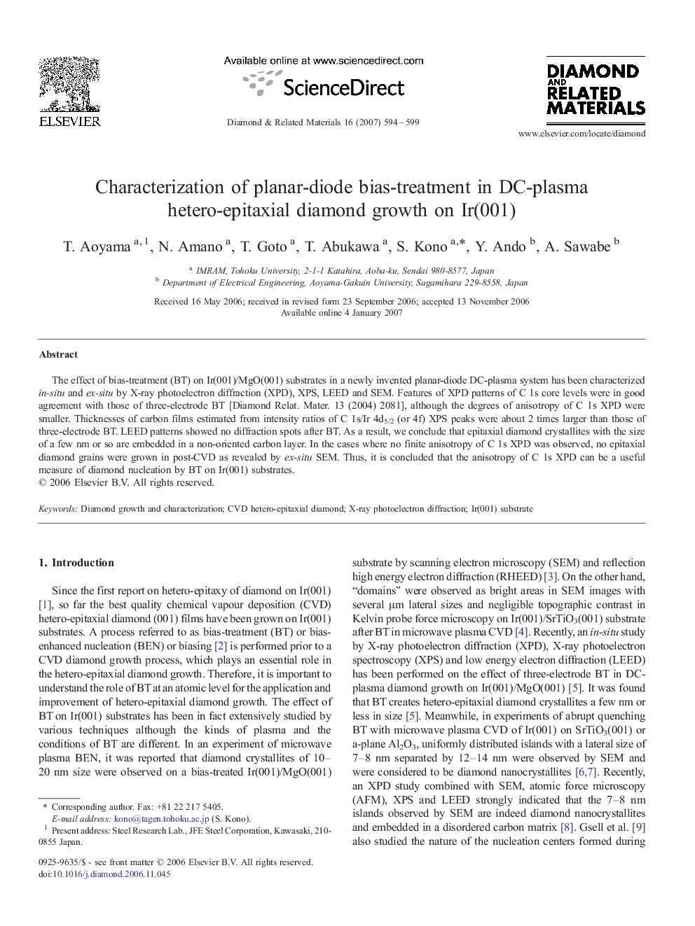 Characterization of planar-diode bias-treatment in DC-plasma hetero-epitaxial diamond growth on Ir(001)