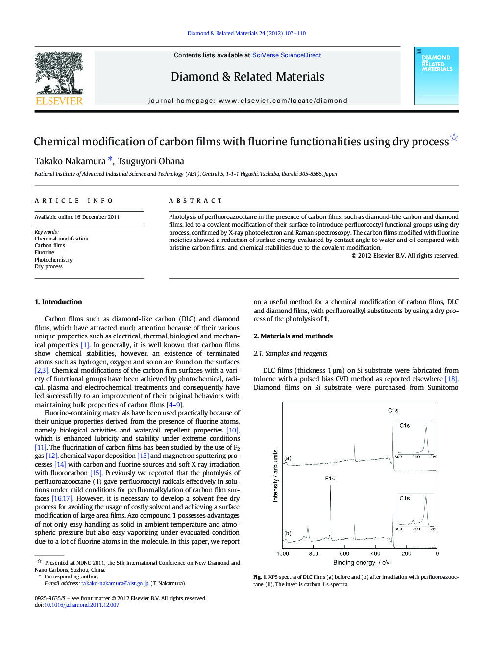 Chemical modification of carbon films with fluorine functionalities using dry process 