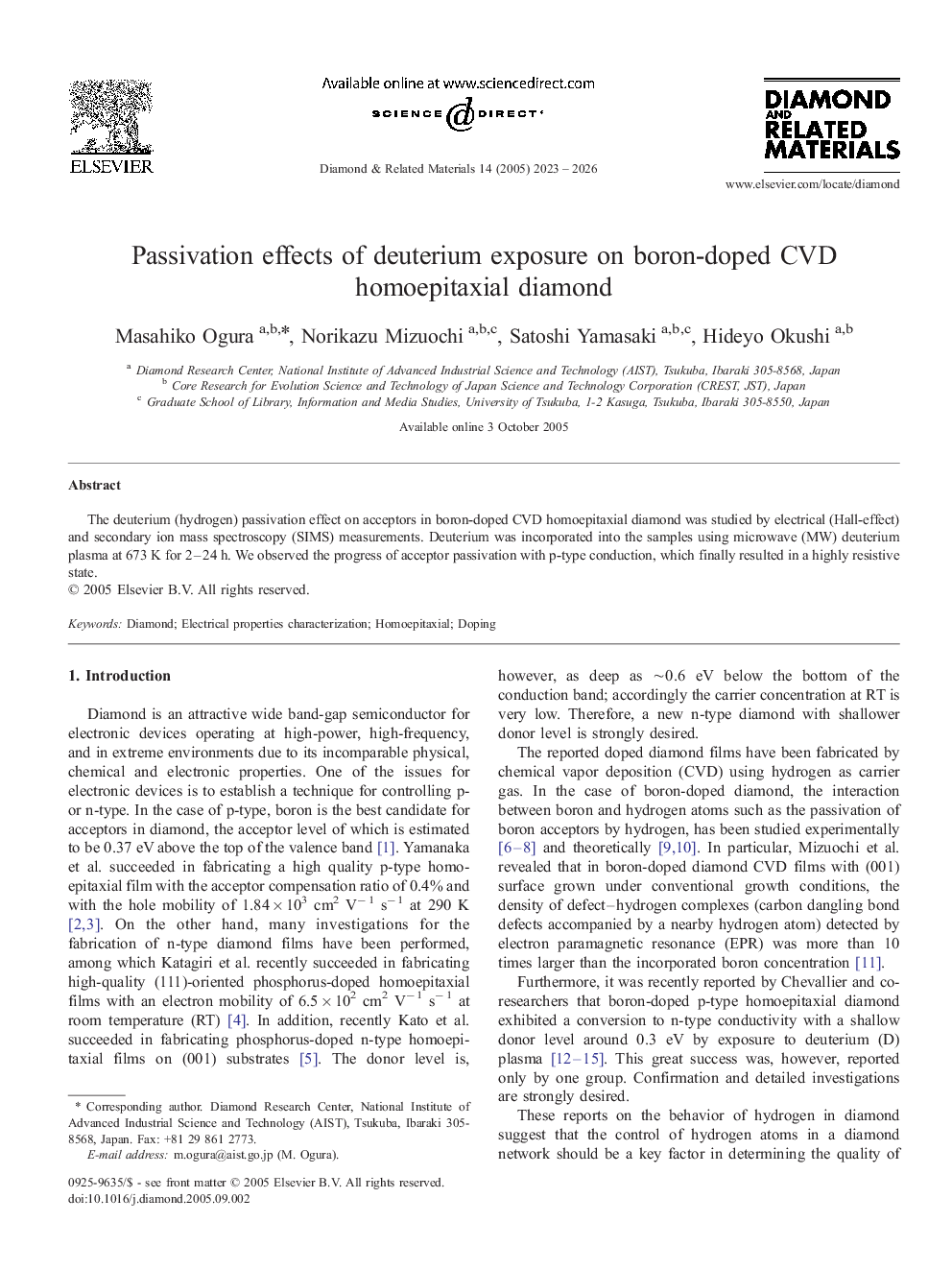 Passivation effects of deuterium exposure on boron-doped CVD homoepitaxial diamond