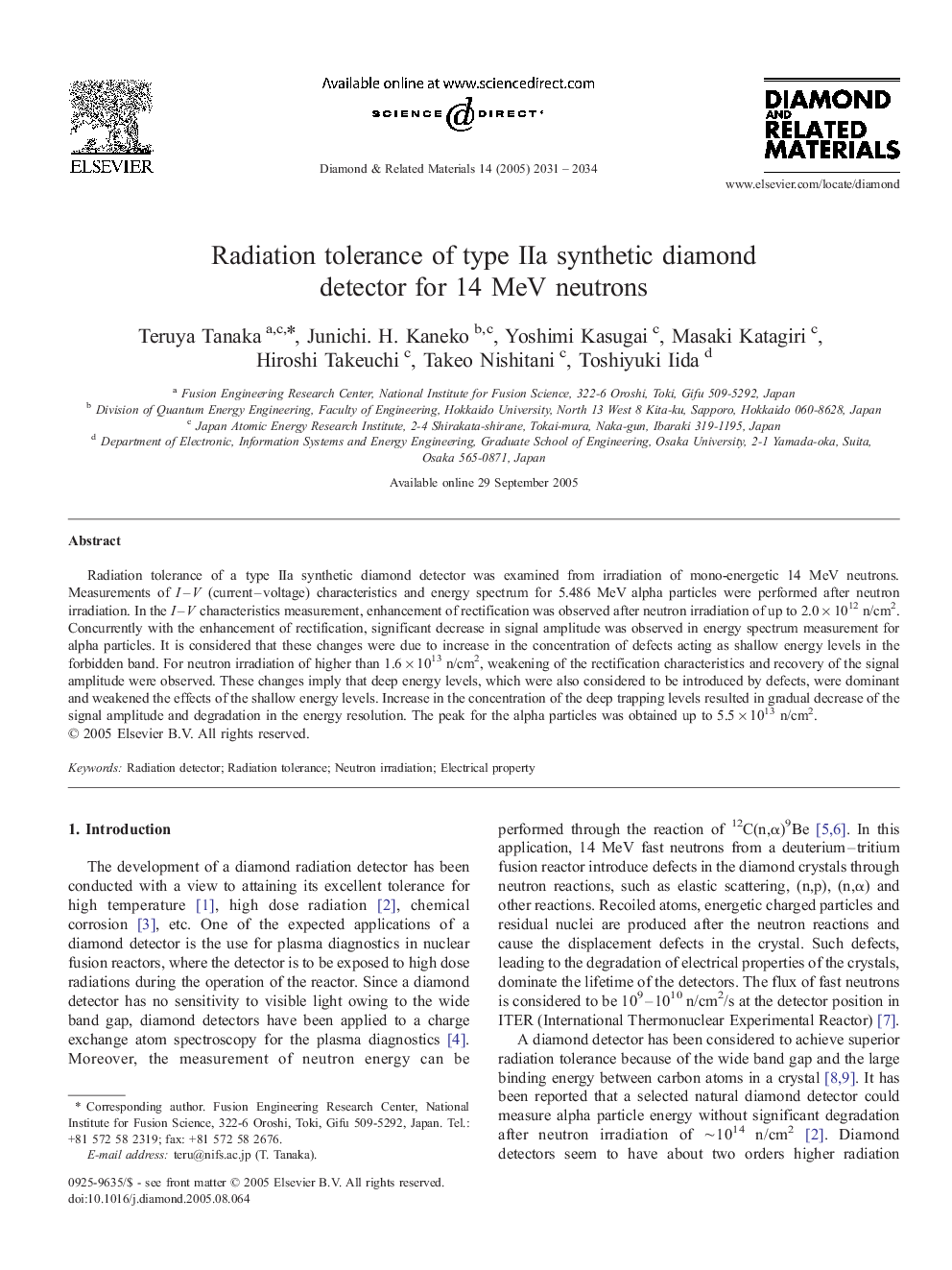Radiation tolerance of type IIa synthetic diamond detector for 14 MeV neutrons