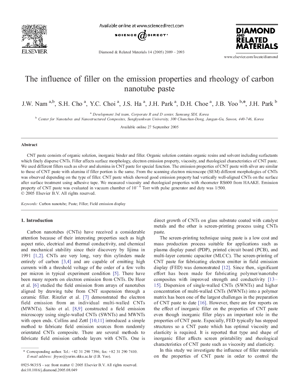 The influence of filler on the emission properties and rheology of carbon nanotube paste