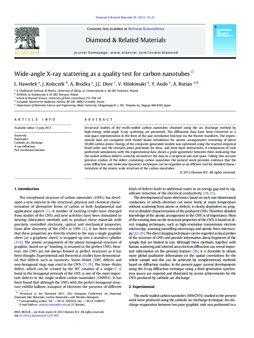 Wide-angle X-ray scattering as a quality test for carbon nanotubes 