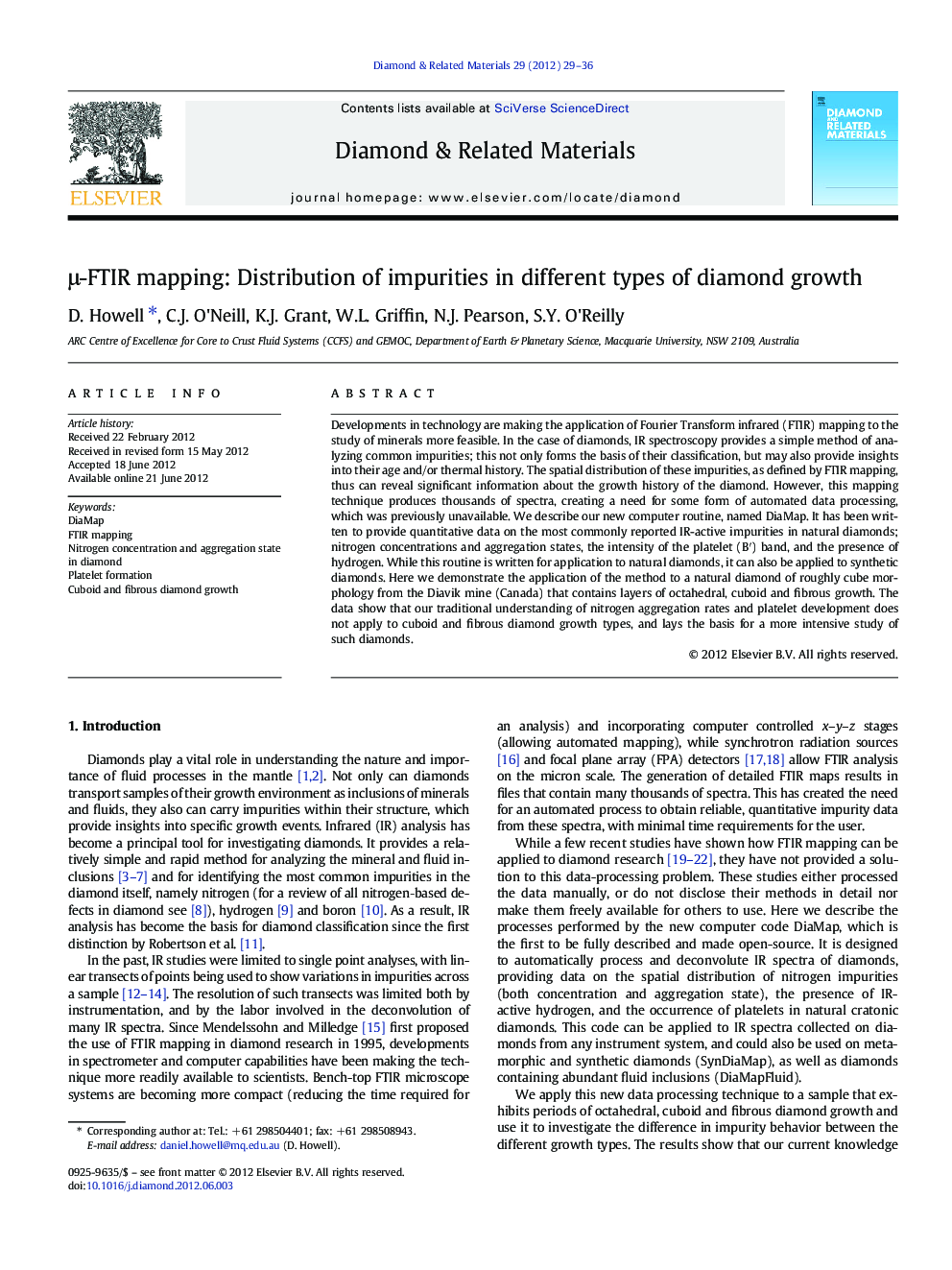 μ-FTIR mapping: Distribution of impurities in different types of diamond growth