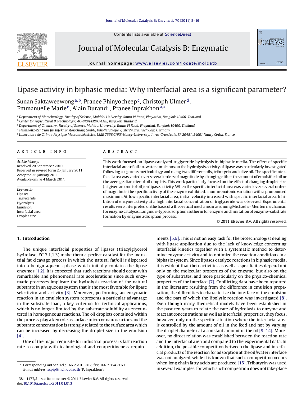 Lipase activity in biphasic media: Why interfacial area is a significant parameter?