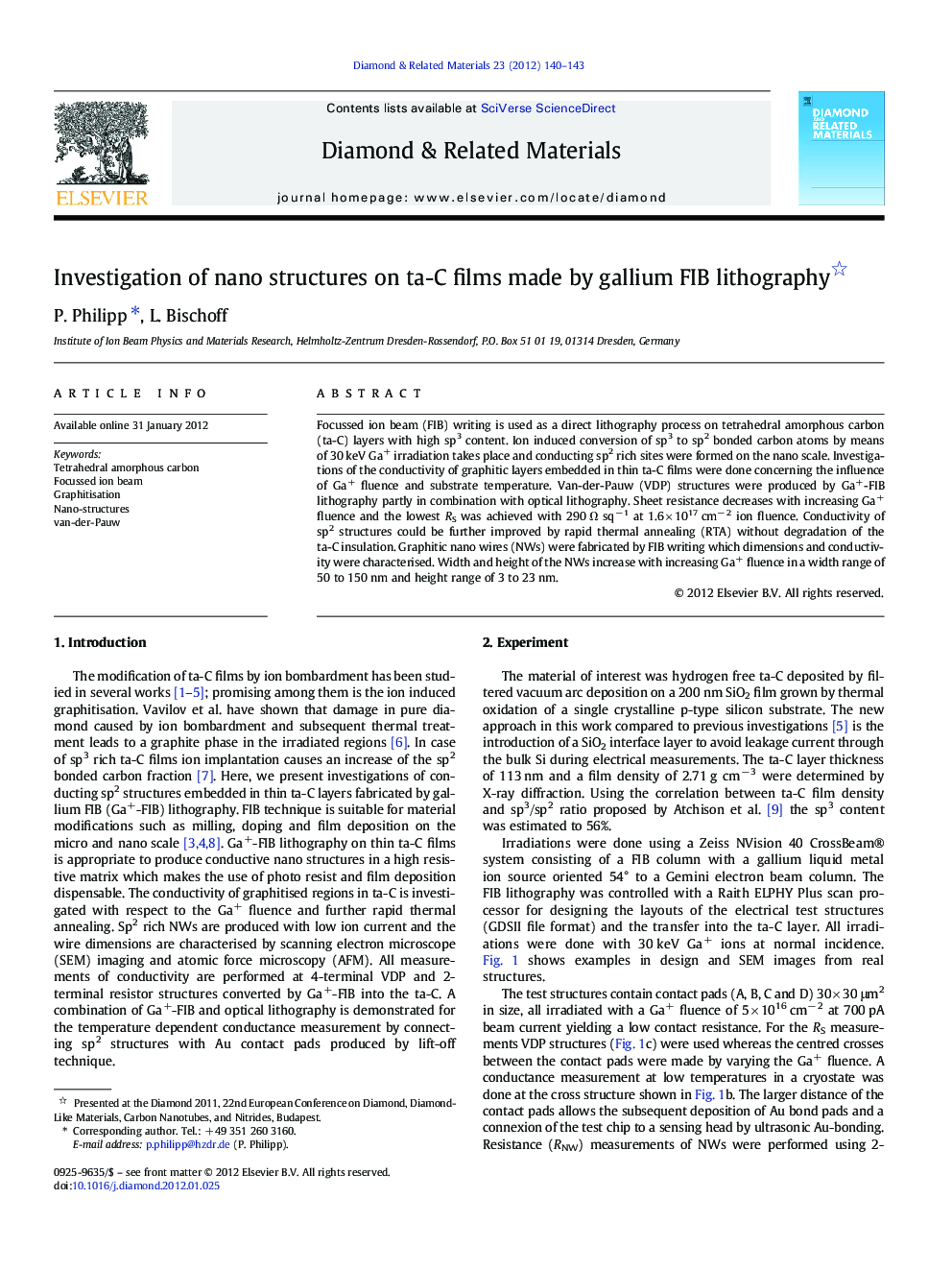 Investigation of nano structures on ta-C films made by gallium FIB lithography 