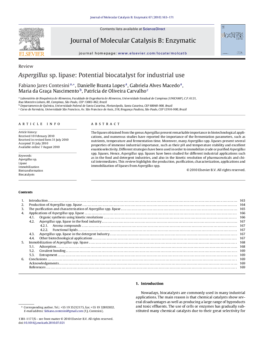 Aspergillus sp. lipase: Potential biocatalyst for industrial use