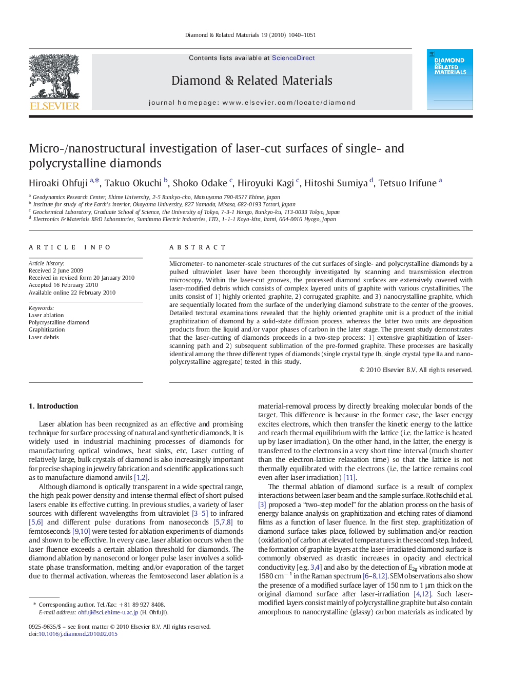 Micro-/nanostructural investigation of laser-cut surfaces of single- and polycrystalline diamonds