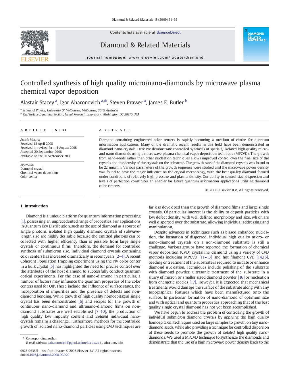 Controlled synthesis of high quality micro/nano-diamonds by microwave plasma chemical vapor deposition