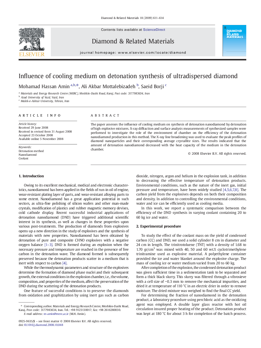 Influence of cooling medium on detonation synthesis of ultradispersed diamond