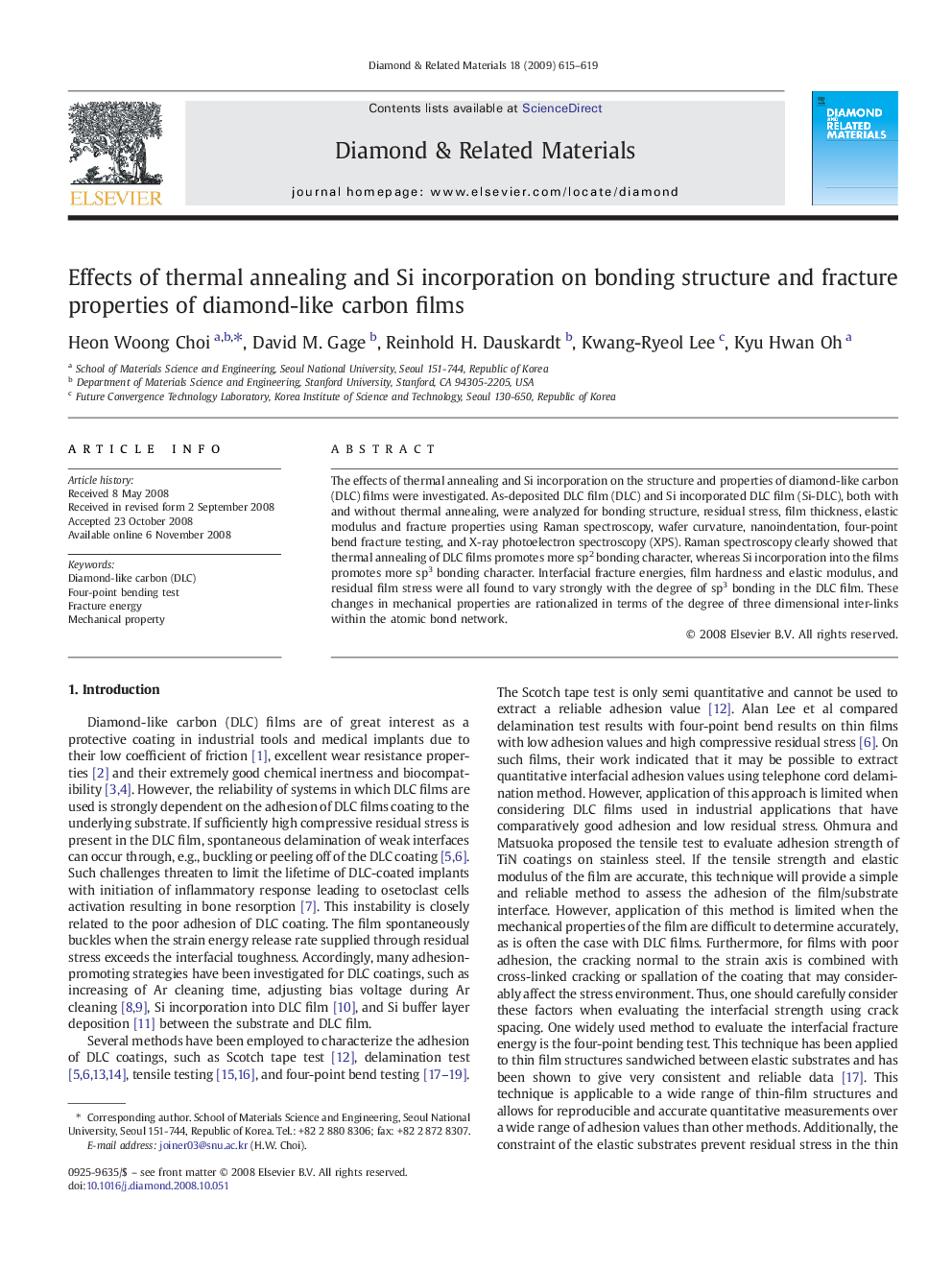 Effects of thermal annealing and Si incorporation on bonding structure and fracture properties of diamond-like carbon films