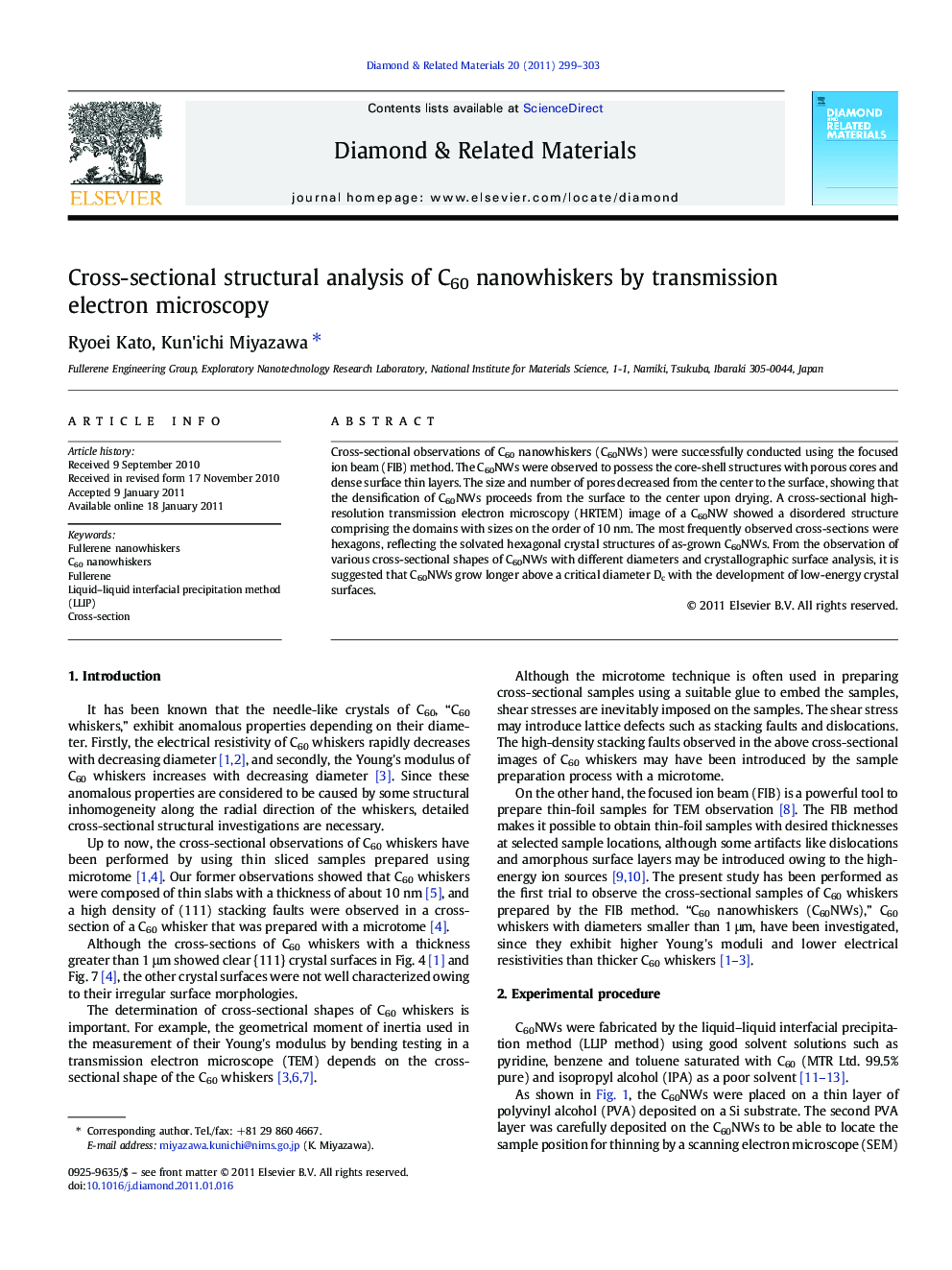 Cross-sectional structural analysis of C60 nanowhiskers by transmission electron microscopy