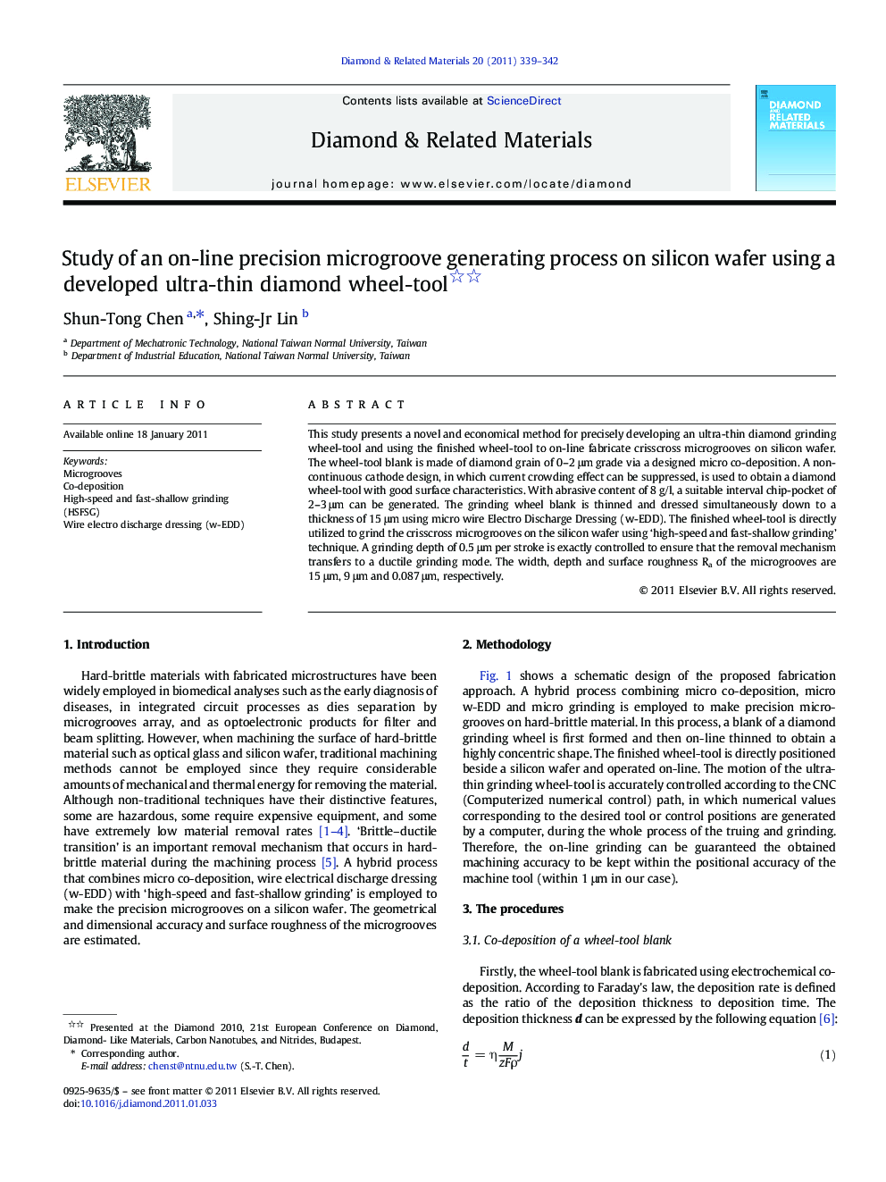 Study of an on-line precision microgroove generating process on silicon wafer using a developed ultra-thin diamond wheel-tool