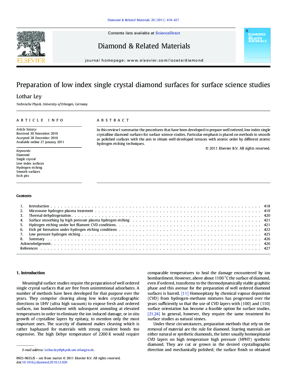 Preparation of low index single crystal diamond surfaces for surface science studies