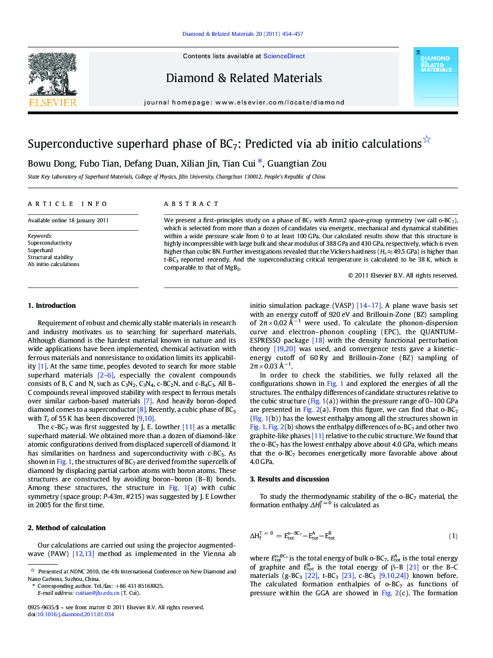 Superconductive superhard phase of BC7: Predicted via ab initio calculations 