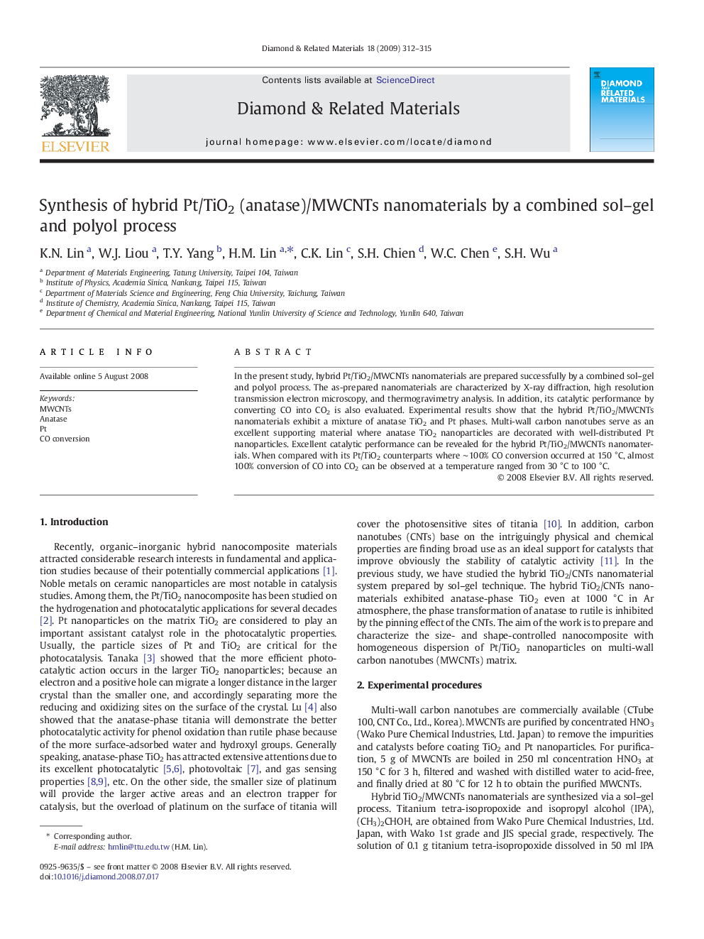 Synthesis of hybrid Pt/TiO2 (anatase)/MWCNTs nanomaterials by a combined sol–gel and polyol process