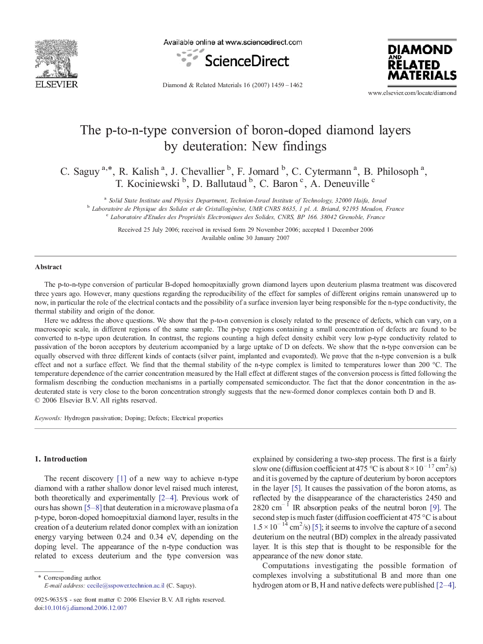 The p-to-n-type conversion of boron-doped diamond layers by deuteration: New findings