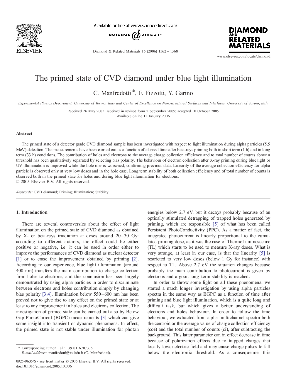 The primed state of CVD diamond under blue light illumination