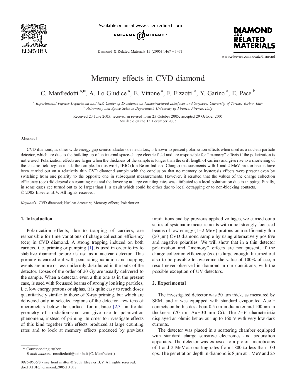 Memory effects in CVD diamond