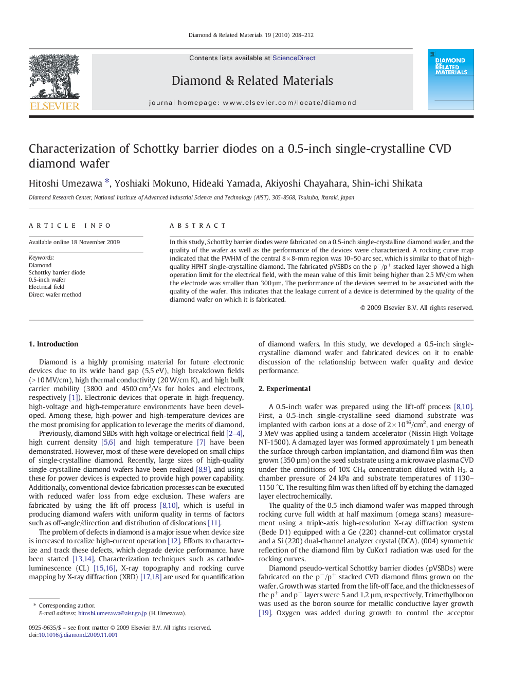 Characterization of Schottky barrier diodes on a 0.5-inch single-crystalline CVD diamond wafer