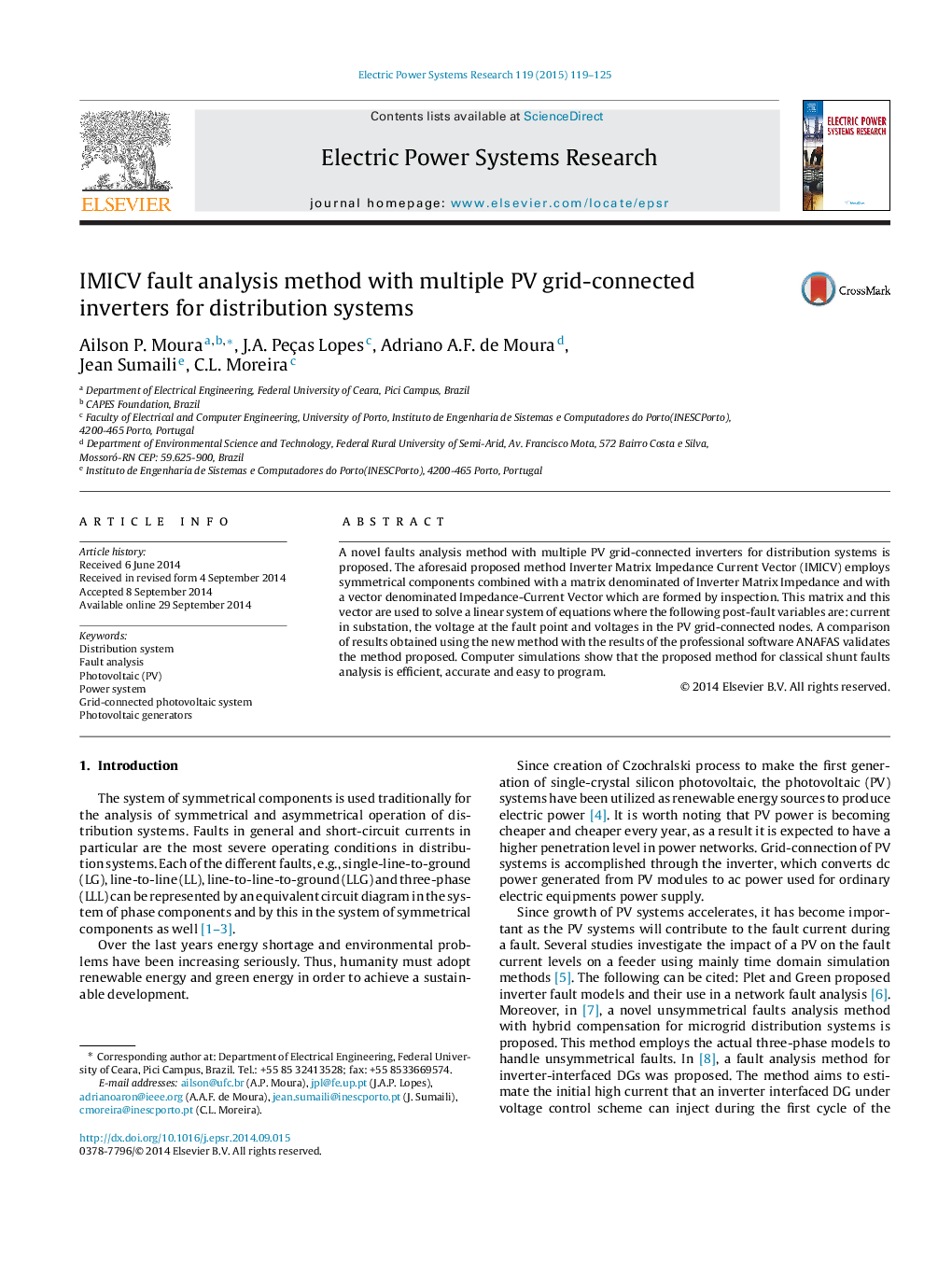 IMICV fault analysis method with multiple PV grid-connected inverters for distribution systems