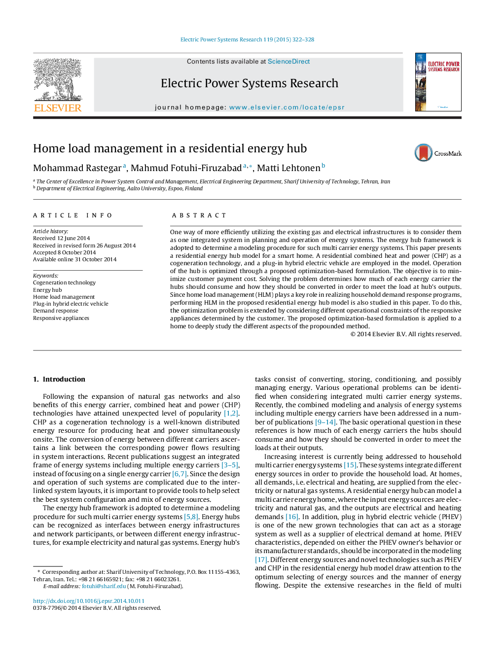 Home load management in a residential energy hub