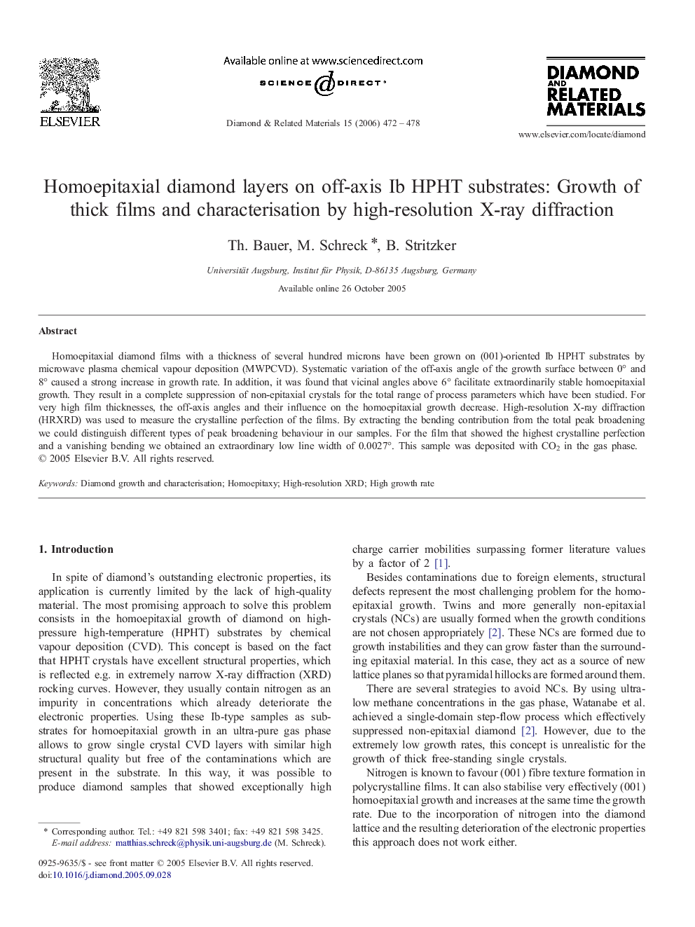 Homoepitaxial diamond layers on off-axis Ib HPHT substrates: Growth of thick films and characterisation by high-resolution X-ray diffraction