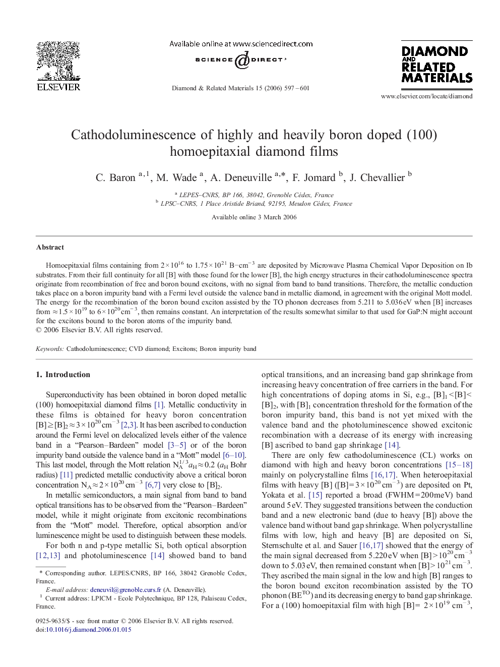 Cathodoluminescence of highly and heavily boron doped (100) homoepitaxial diamond films