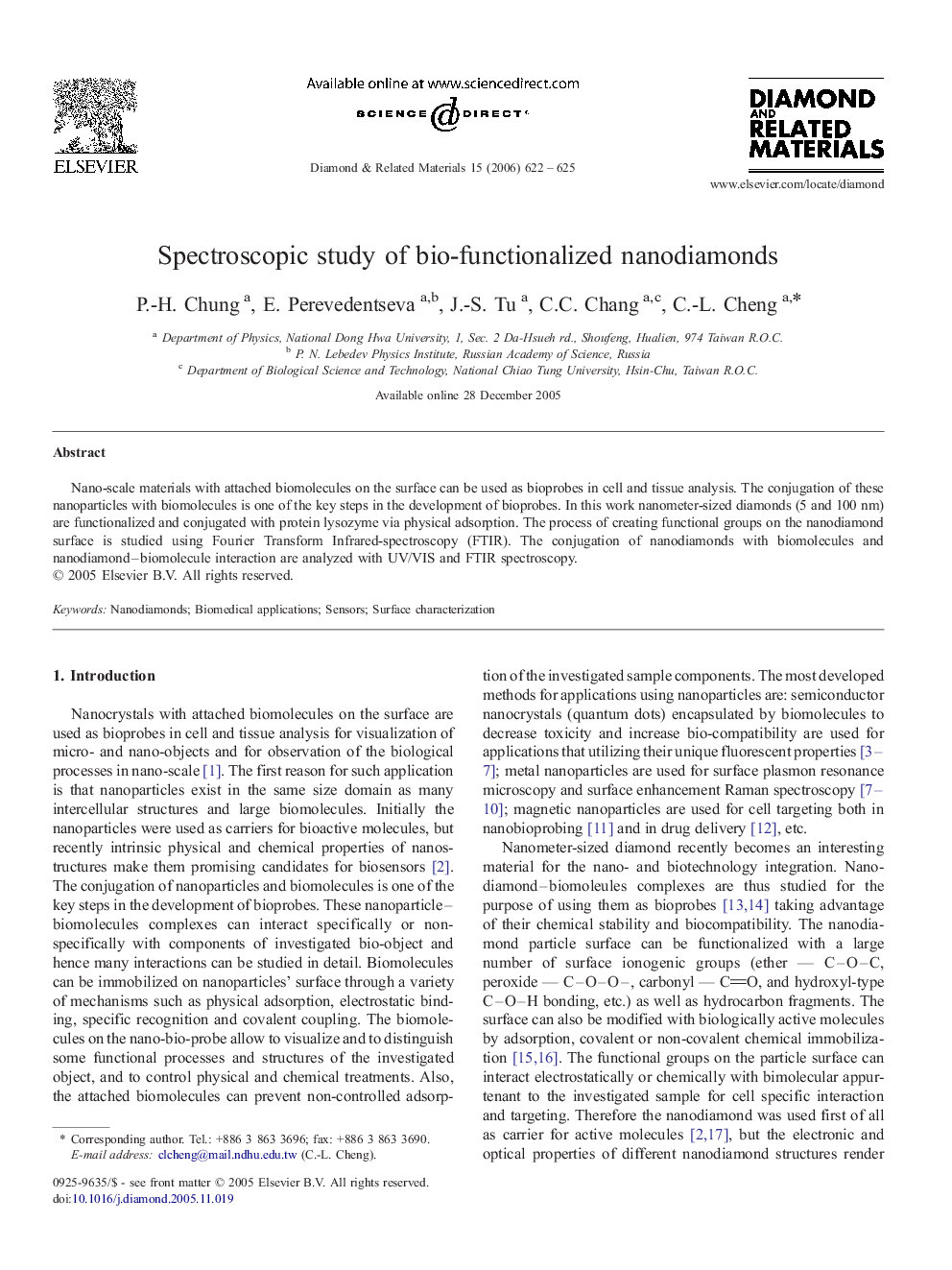 Spectroscopic study of bio-functionalized nanodiamonds