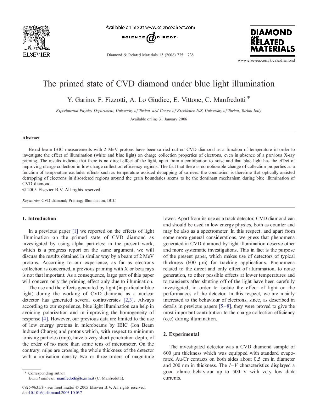 The primed state of CVD diamond under blue light illumination