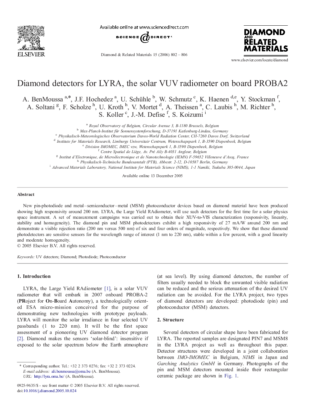 Diamond detectors for LYRA, the solar VUV radiometer on board PROBA2